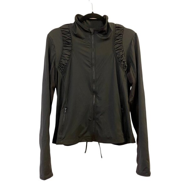 Body Language Sportswear Women Sweater Jacket Black Ruched Tie Back Large New - Picture 1 of 8